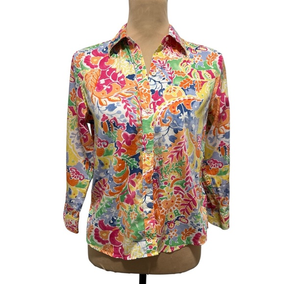 Lauren Ralph Lauren Women's Vibrant, Abstract Art, Button Down Blouse Size Small - Picture 1 of 9